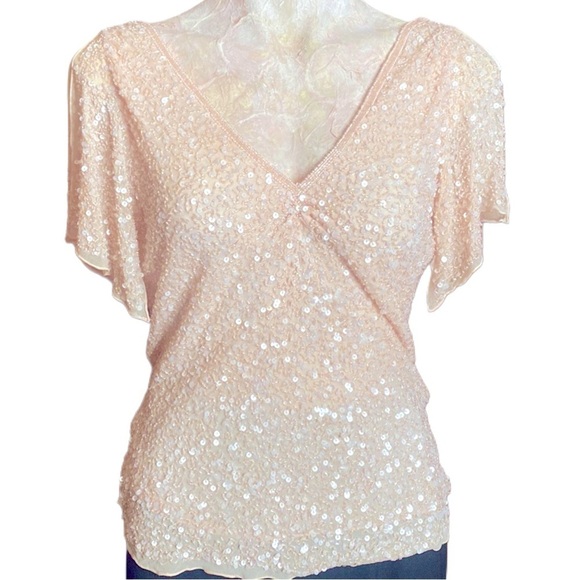 Adrianna Papell Tops - 90’s Vintage Adrianna Papell Beaded Sequin top V-neck Flutter Sleeve Size Medium